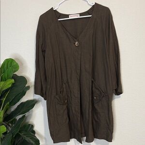 Eva Tralala Paris 100% linen chocolate brown one button jacket